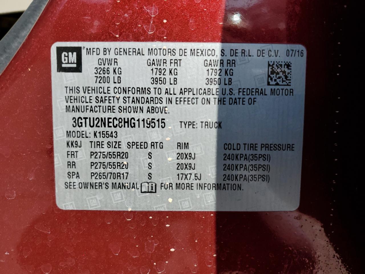 2017 GMC Sierra VIN 3GTU2NEC8HG119515 Copart auction photo, undercarriage / front end damage thumbnail 14