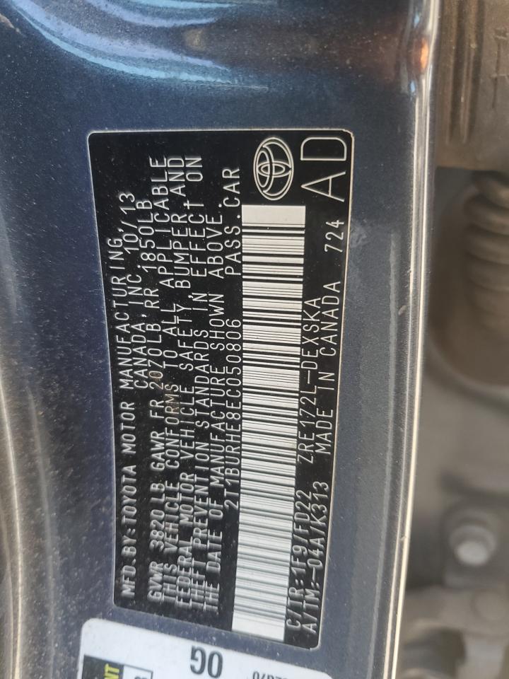 2014 Toyota Corolla VIN 2T1BURHE8EC050806 Copart auction photo, front end / side damage thumbnail 13