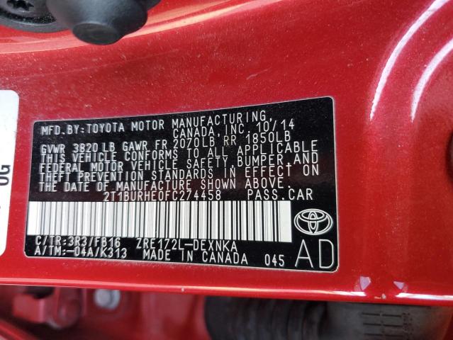 2015 Toyota Corolla VIN 2T1BURHE0FC274458 Copart auction photo, front end damage thumbnail 12