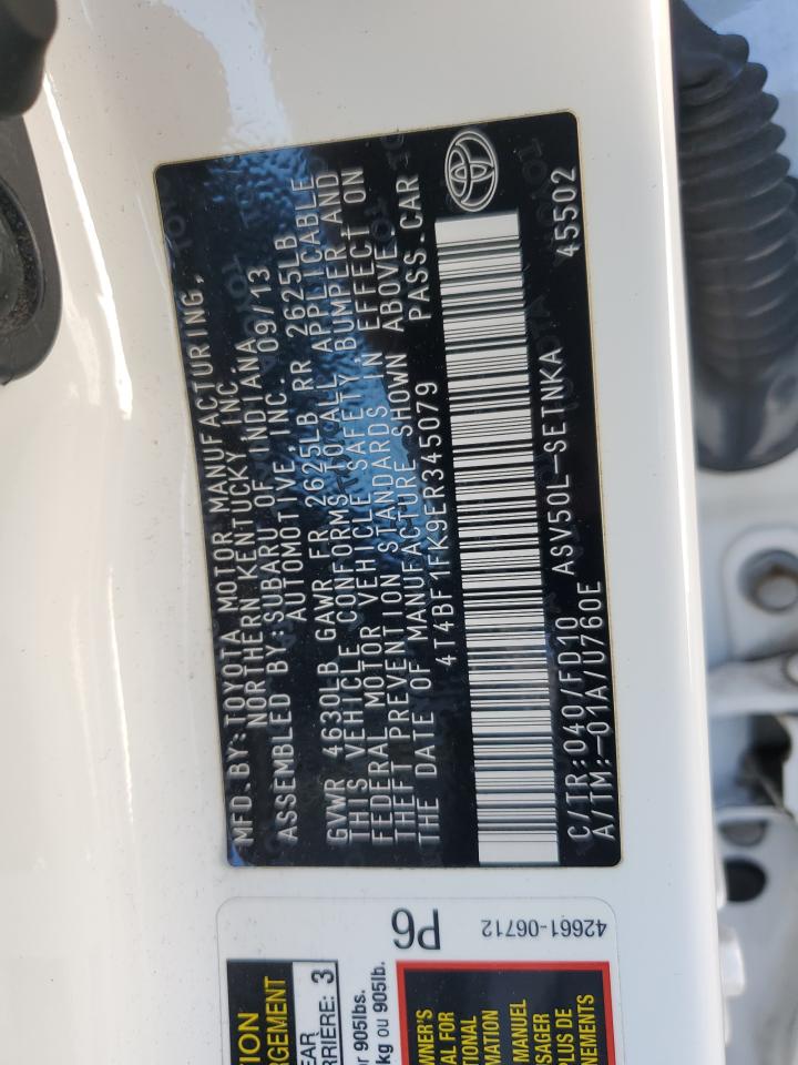 2014 Toyota Camry VIN 4T4BF1FK9ER345079 Copart auction photo, rear end damage thumbnail 12