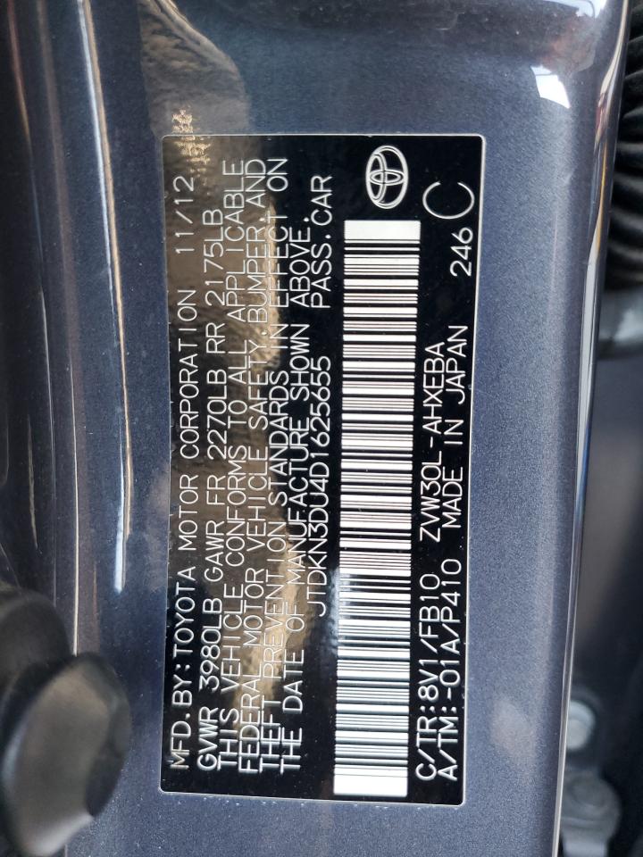 2013 Toyota Prius VIN JTDKN3DU4D1625655 Copart auction photo, front end / rear end damage thumbnail 14