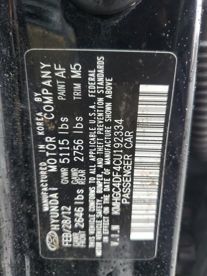 2012 Hyundai Genesis VIN KMHGC4DF4CU192334 Copart auction photo, mechanical damage thumbnail 12