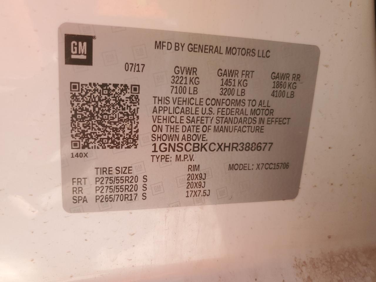 2017 Chevrolet Tahoe VIN 1GNSCBKCXHR388677 Copart auction photo, vandalism / all over damage thumbnail 13