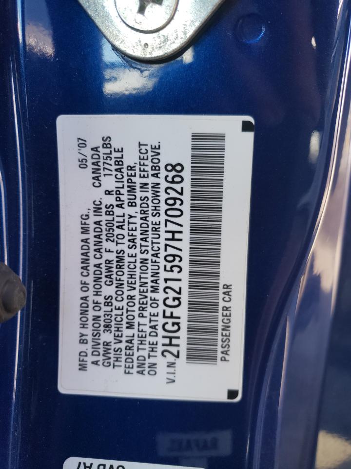 2007 Honda Civic VIN 2HGFG21597H709268 Copart auction photo, all over damage thumbnail 12