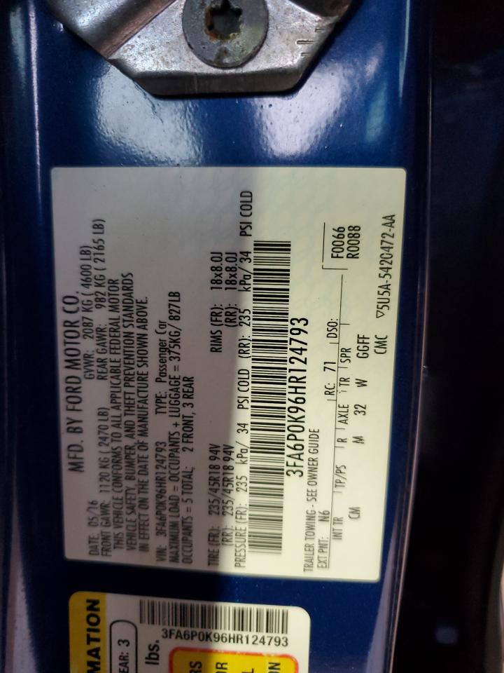 2017 Ford Fusion VIN 3FA6P0K96HR124793 Copart auction photo, front end damage thumbnail 14