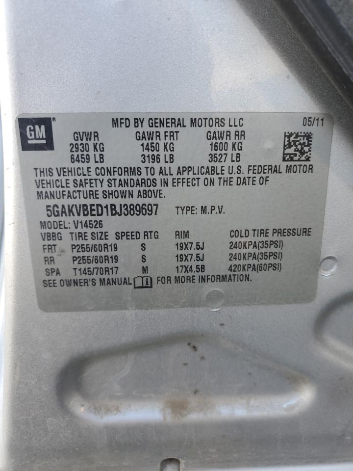 2011 Buick Enclave VIN 5GAKVBED1BJ389697 Copart auction photo, all over damage thumbnail 13
