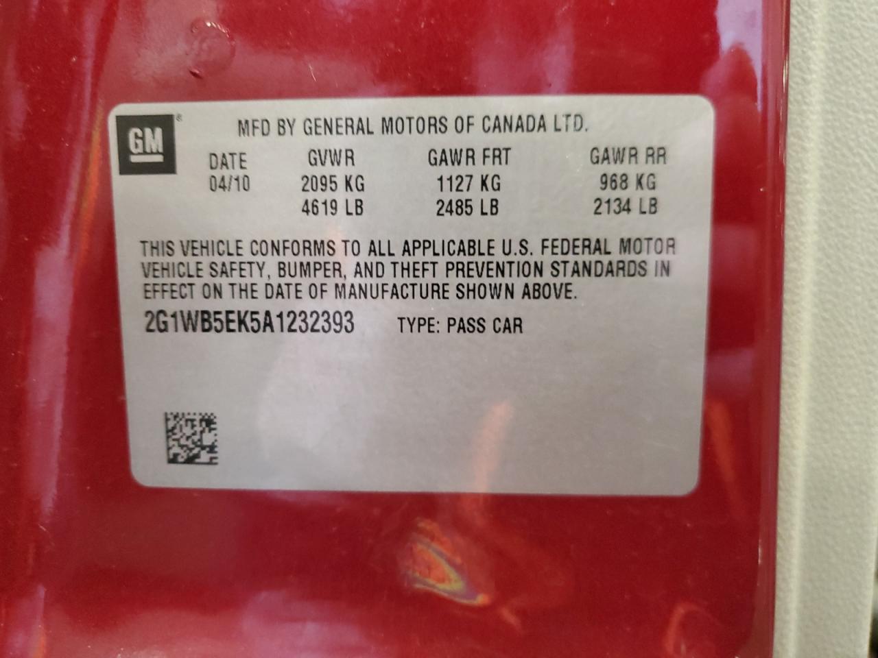 2010 Chevrolet Impala VIN 2G1WB5EK5A1232393 Copart auction photo, rear end damage thumbnail 12