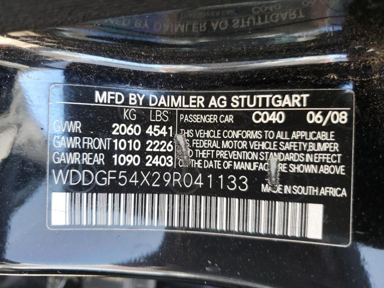 2009 Mercedes-Benz C-klasse VIN WDDGF54X29R041133 Copart auction photo, water/flood damage thumbnail 15