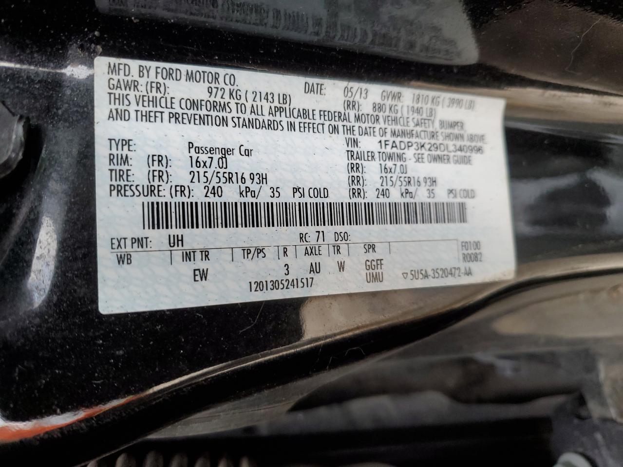 2013 Ford Focus VIN 1FADP3K29DL340996 Copart auction photo, front end damage thumbnail 12