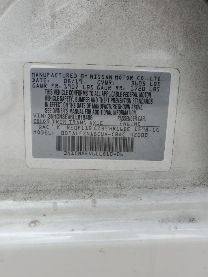 2020 Nissan Versa VIN 3N1CN8EV6LL810406 Copart auction photo, front end damage thumbnail 14