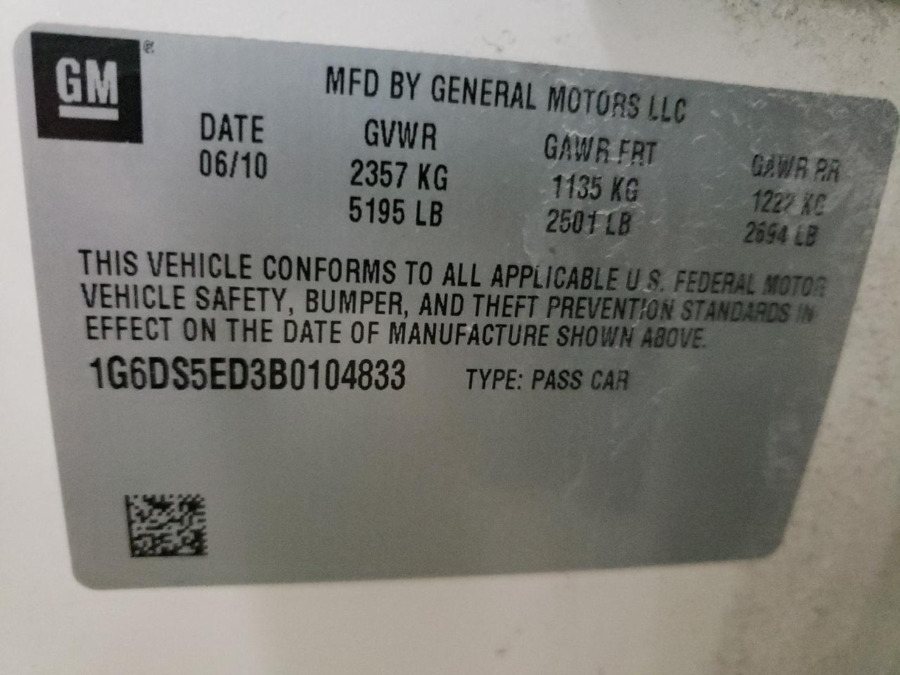 2011 Cadillac CTS VIN 1G6DS5ED3B0104833 Copart auction photo, front end / side damage thumbnail 14