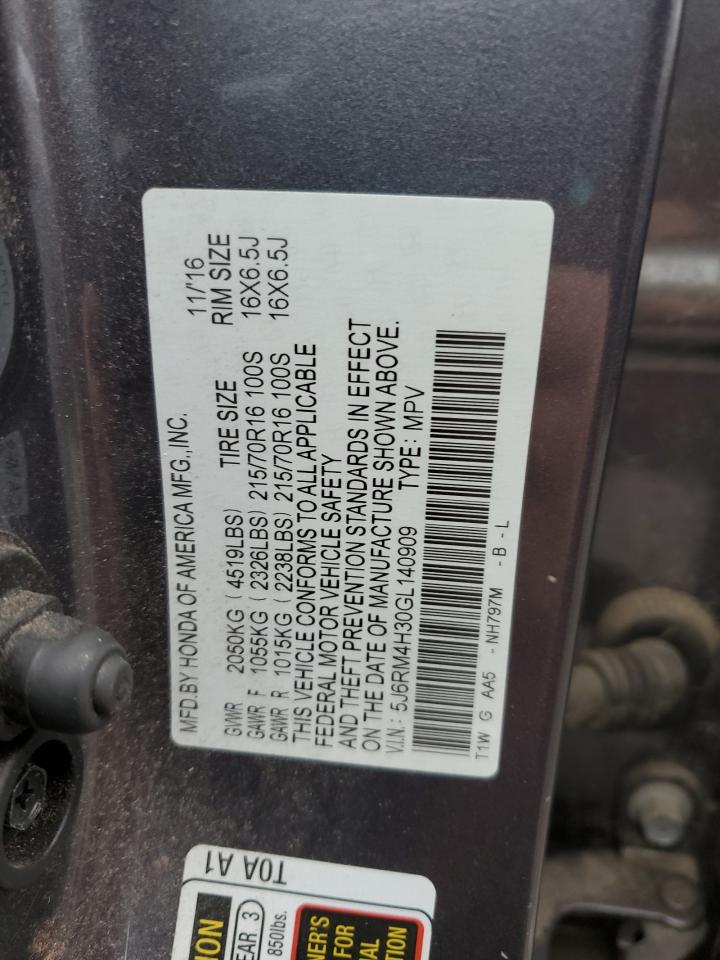 2016 Honda CR-V VIN 5J6RM4H30GL140909 Copart auction photo, rear end / front end damage thumbnail 15
