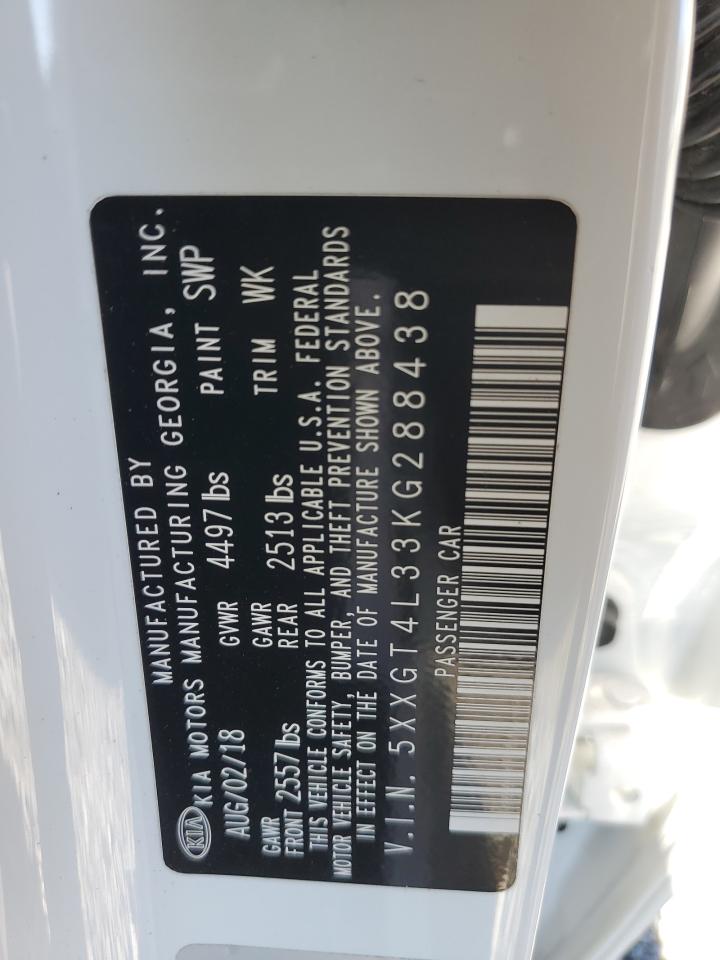 2019 KIA Optima VIN 5XXGT4L33KG288438 Copart auction photo, front end / side damage thumbnail 14