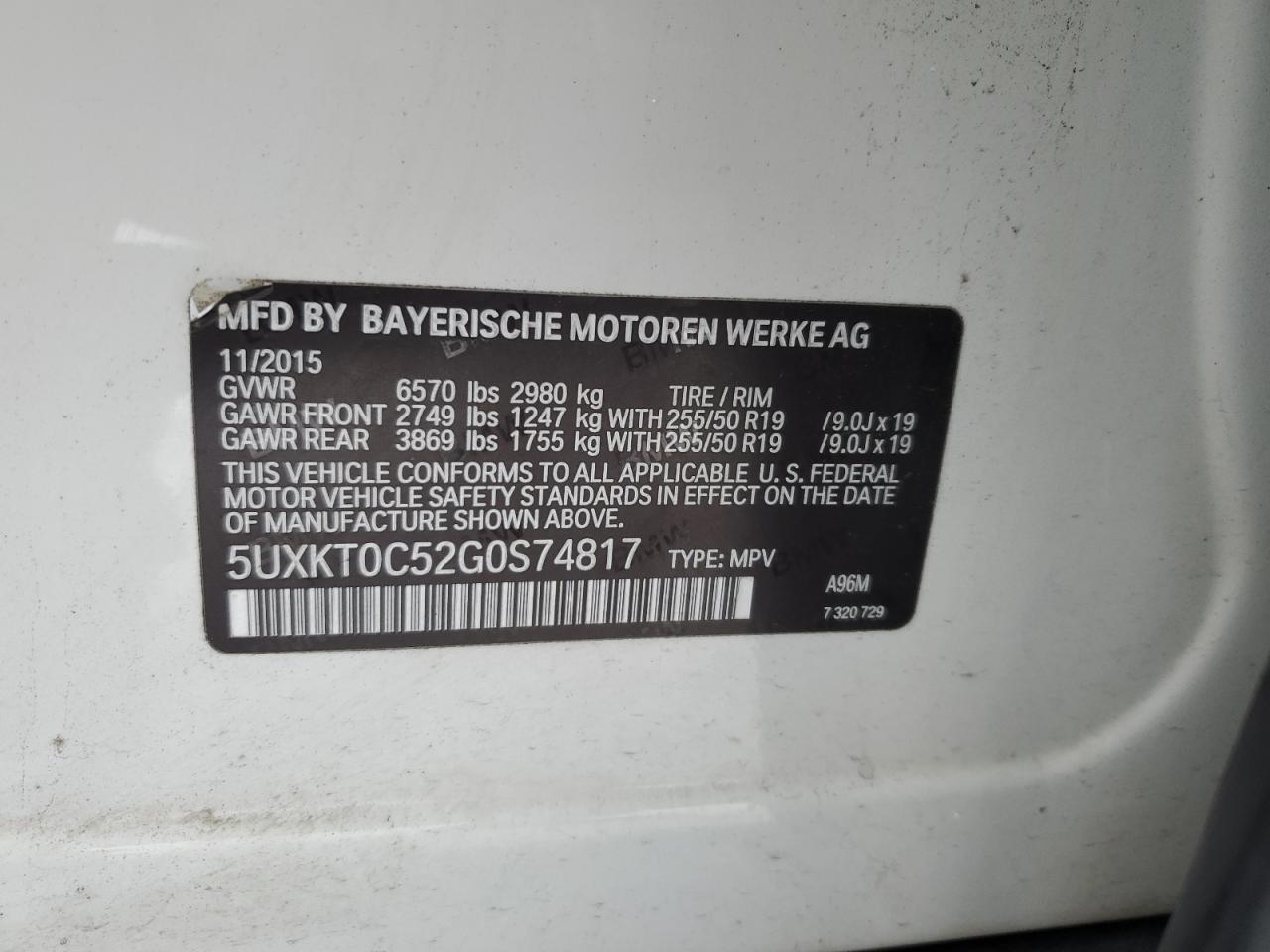 2016 BMW X5 VIN 5UXKT0C52G0S74817 Copart auction photo, mechanical / side damage thumbnail 13