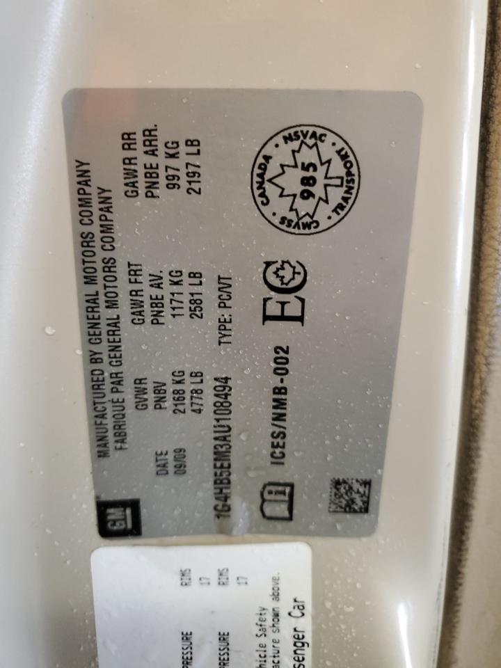 2010 Buick Lucerne VIN 1G4HB5EM3AU108494 Copart auction photo, front end / side damage thumbnail 12