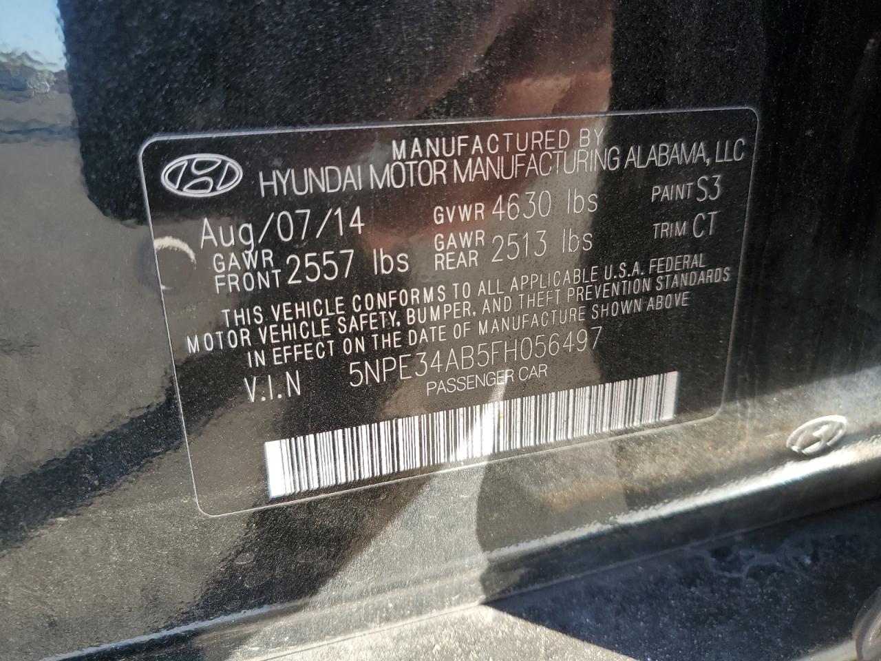 2015 Hyundai Sonata VIN 5NPE34AB5FH056497 Copart auction photo, front end / rear end damage thumbnail 12