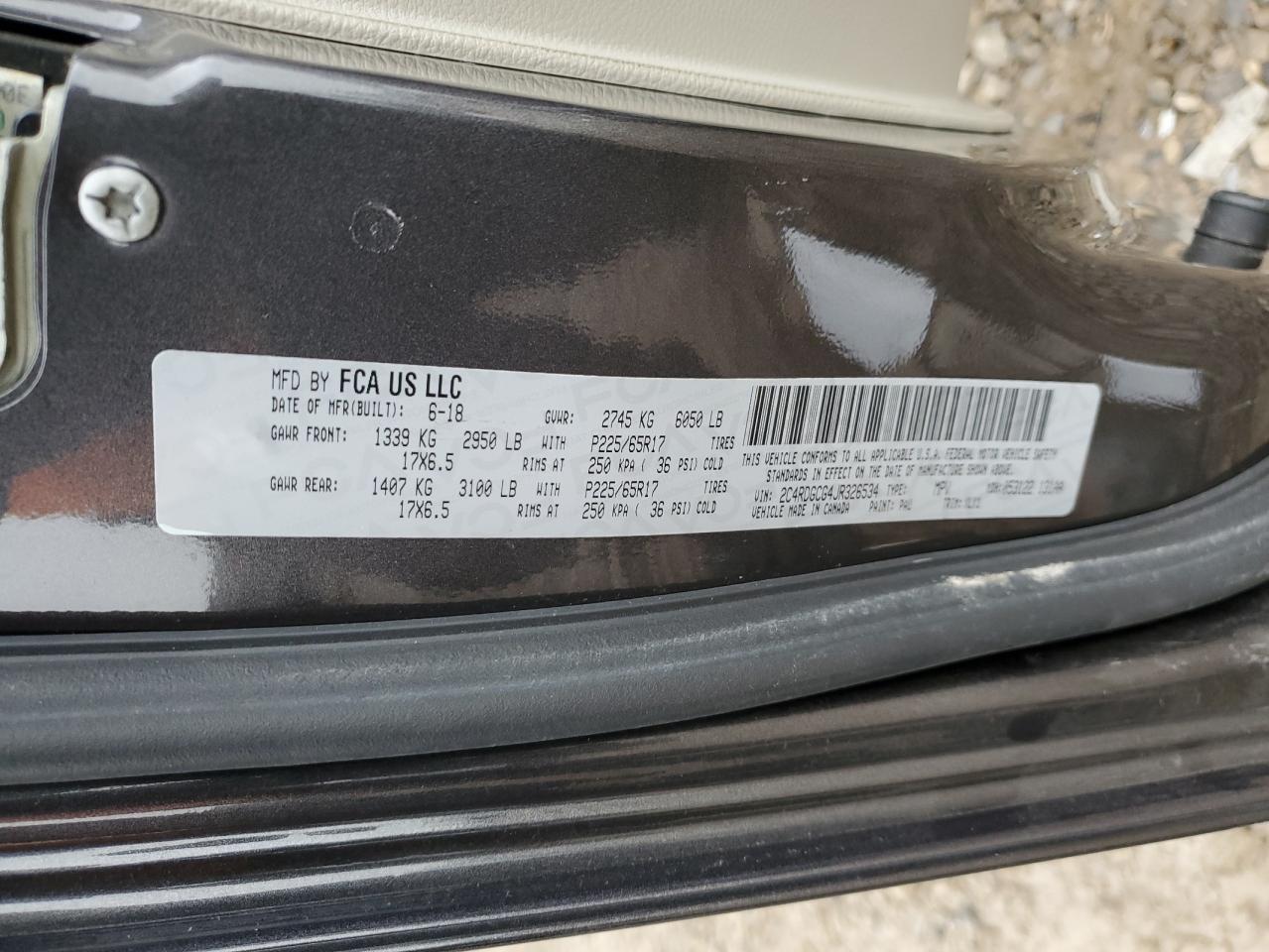 2018 Dodge Caravan VIN 2C4RDGCG4JR326534 Copart auction photo, mechanical / rear end damage thumbnail 15