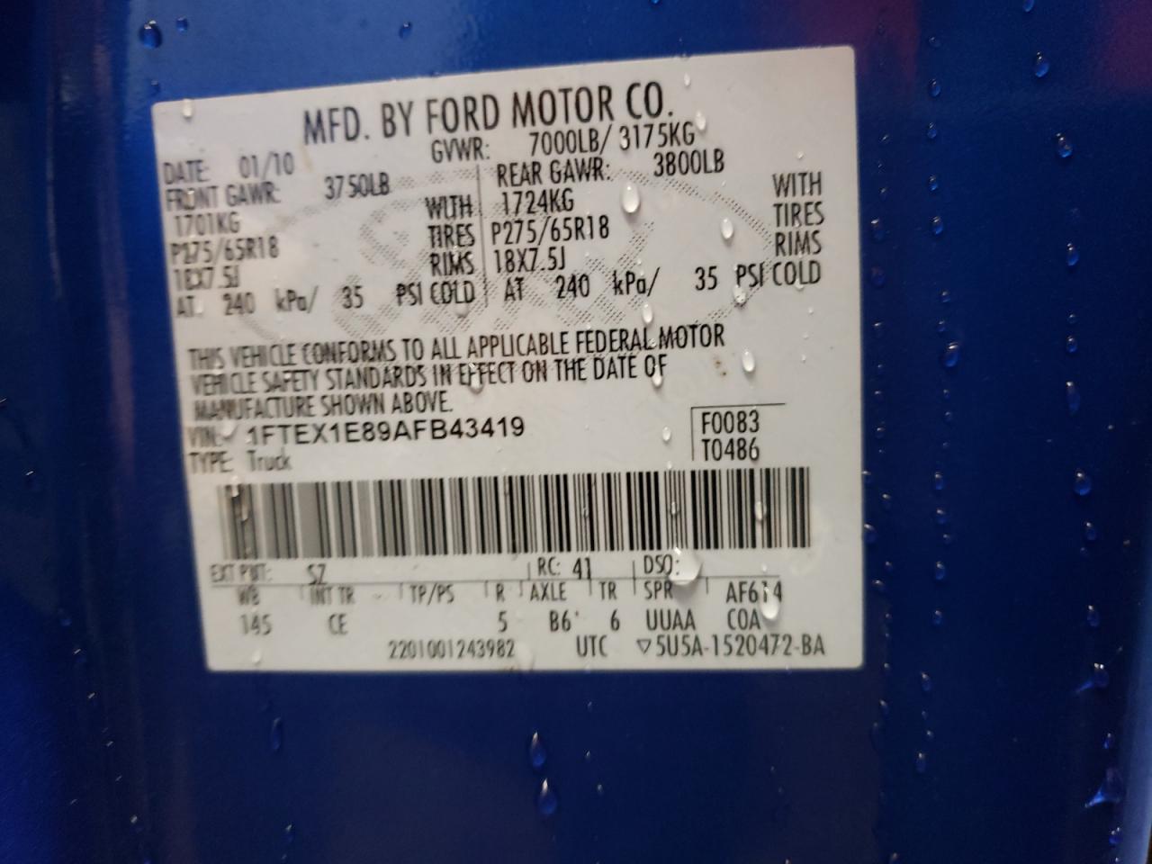 2010 Ford F-150 VIN 1FTEX1E89AFB43419 Copart auction photo, rear end damage thumbnail 12