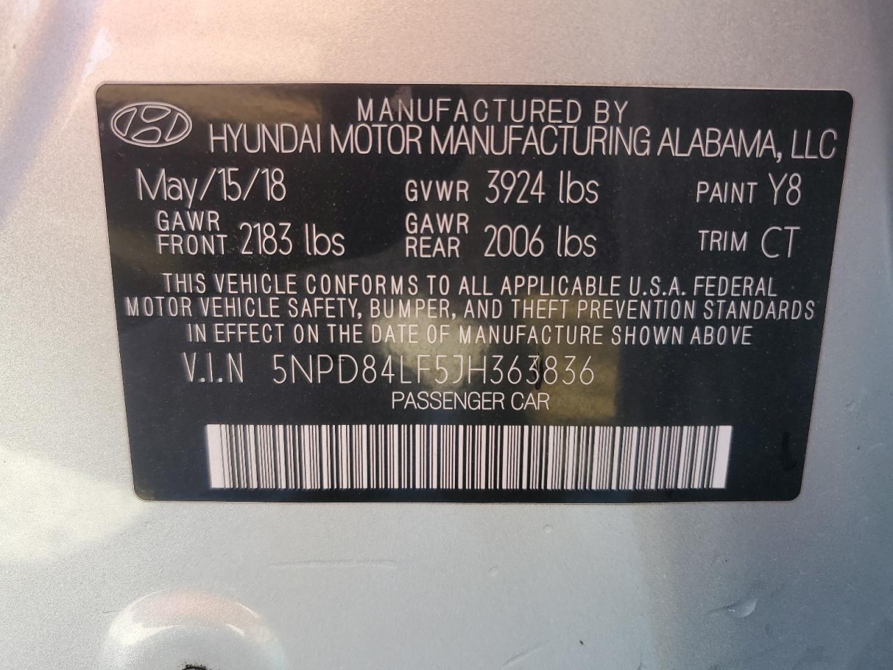 2018 Hyundai Elantra VIN 5NPD84LF5JH363836 Copart auction photo, front end damage thumbnail 12