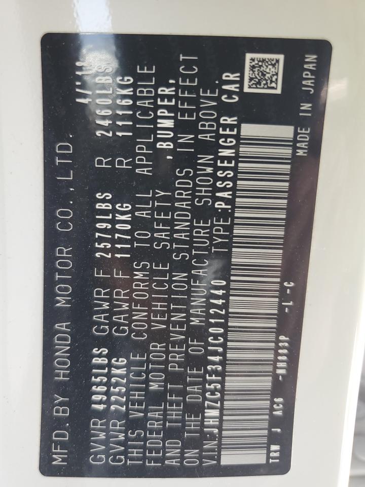 2018 Honda Clarity VIN JHMZC5F34JC012440 Copart auction photo, side damage thumbnail 14