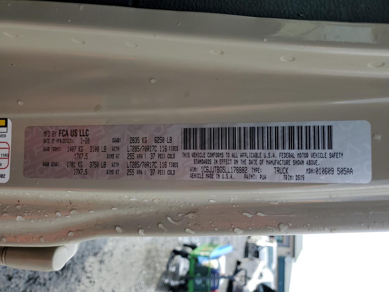 2020 Jeep Gladiator VIN 1C6JJTBG5LL178882 Copart auction photo, front end damage thumbnail 12