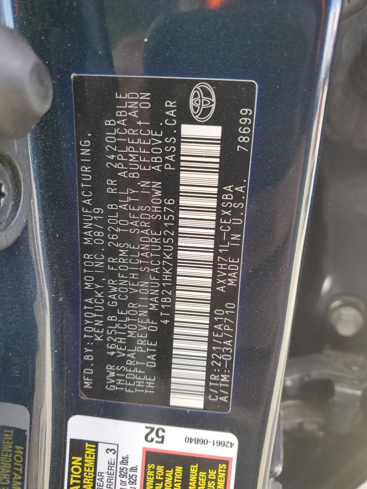 2019 Toyota Camry VIN 4T1B21HK7KU521576 Copart auction photo, all over damage thumbnail 13