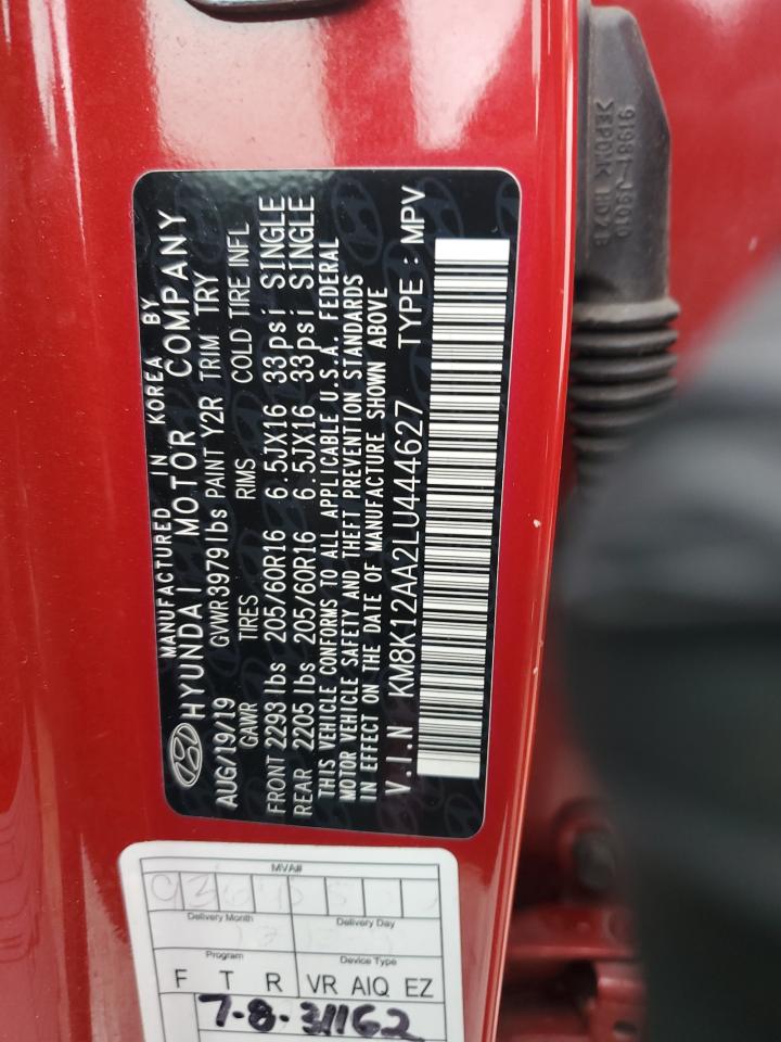 2020 Hyundai Kona VIN KM8K12AA2LU444627 Copart auction photo, front end / side damage thumbnail 13