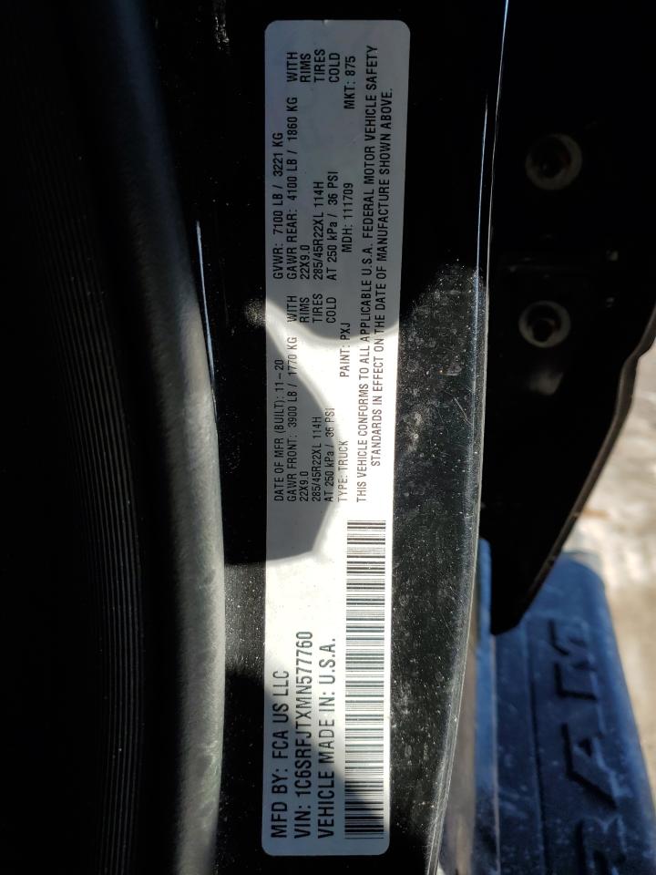 2021 RAM 1500 VIN 1C6SRFJTXMN577760 Copart auction photo, front end / minor dent/scratches damage thumbnail 12