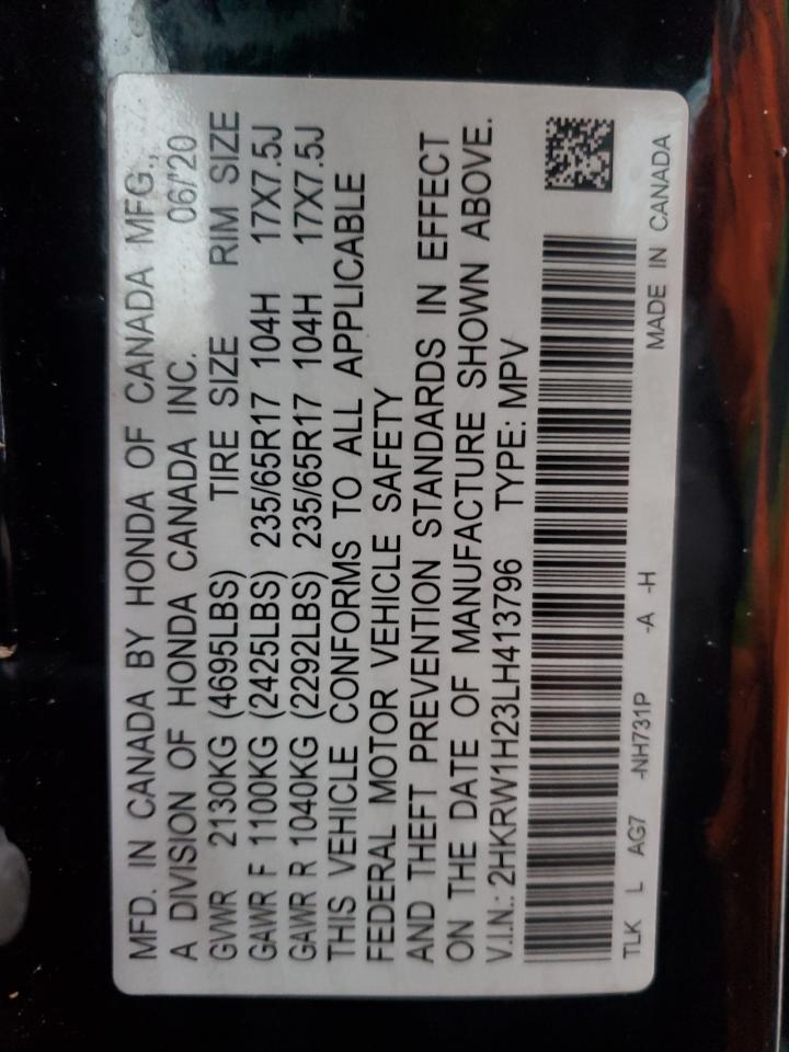 2020 Honda CR-V VIN 2HKRW1H23LH413796 Copart auction photo, front end / undercarriage damage thumbnail 15