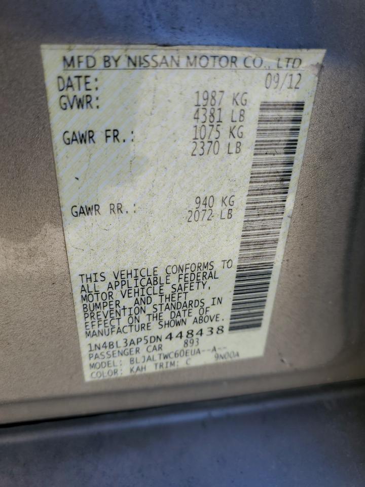 2013 Nissan Altima VIN 1N4BL3AP5DN448438 Copart auction photo, rear end / front end damage thumbnail 13
