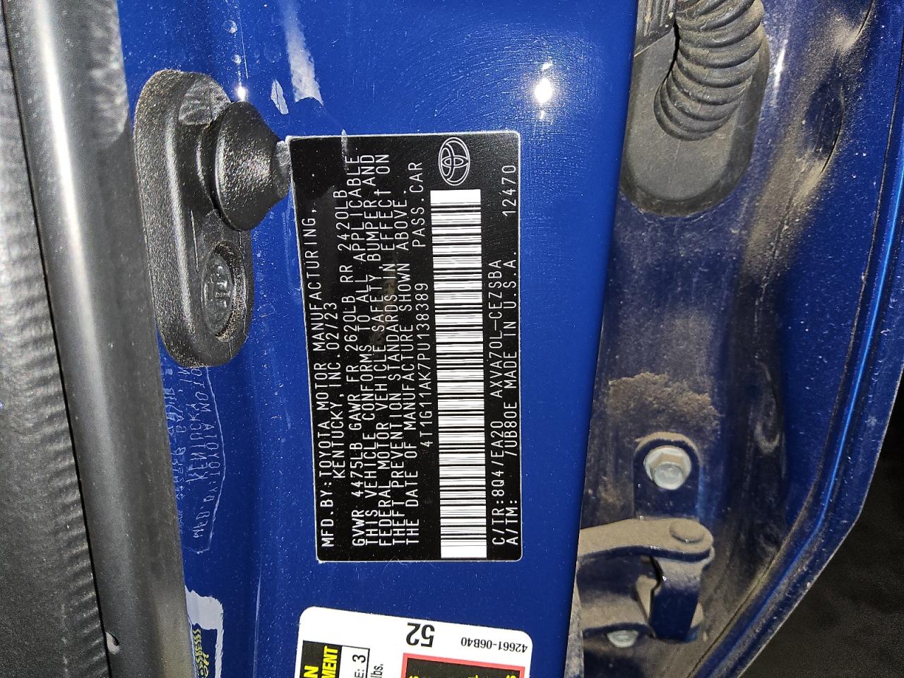 2023 Toyota Camry VIN 4T1G11AK7PU138389 Copart auction photo, side / front end damage thumbnail 12