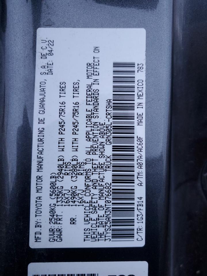 2022 Toyota Tacoma VIN 3TYSZ5AN3NT076682 Copart auction photo, front end / all over damage thumbnail 13