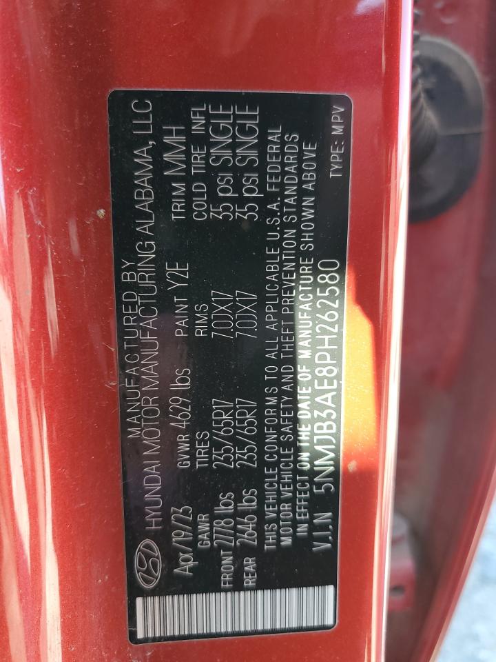 2023 Hyundai Tucson VIN 5NMJB3AE8PH262580 Copart auction photo, front end / side damage thumbnail 12