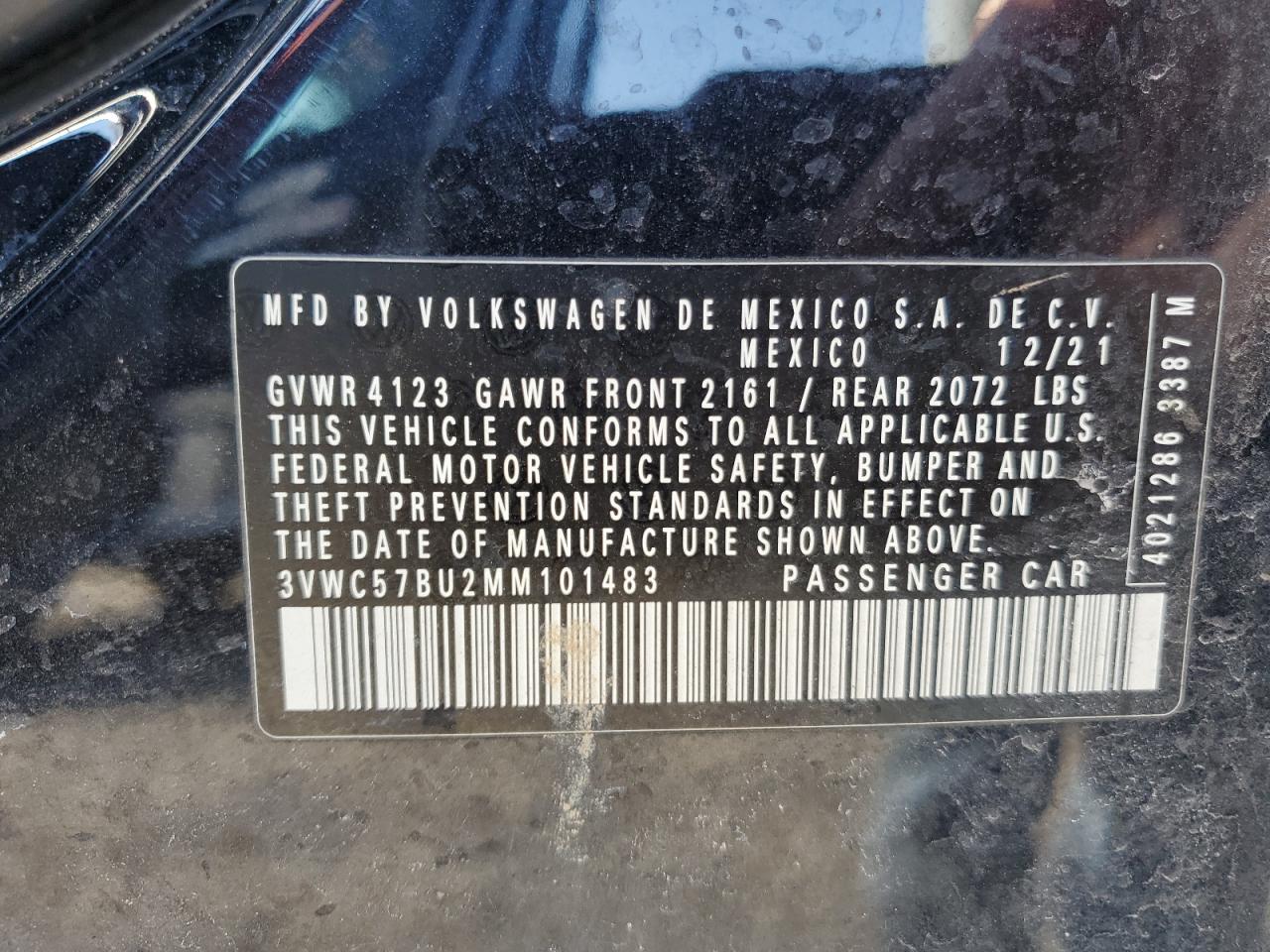 2021 Volkswagen Jetta VIN 3VWC57BU2MM101483 Copart auction photo, rear end damage thumbnail 13
