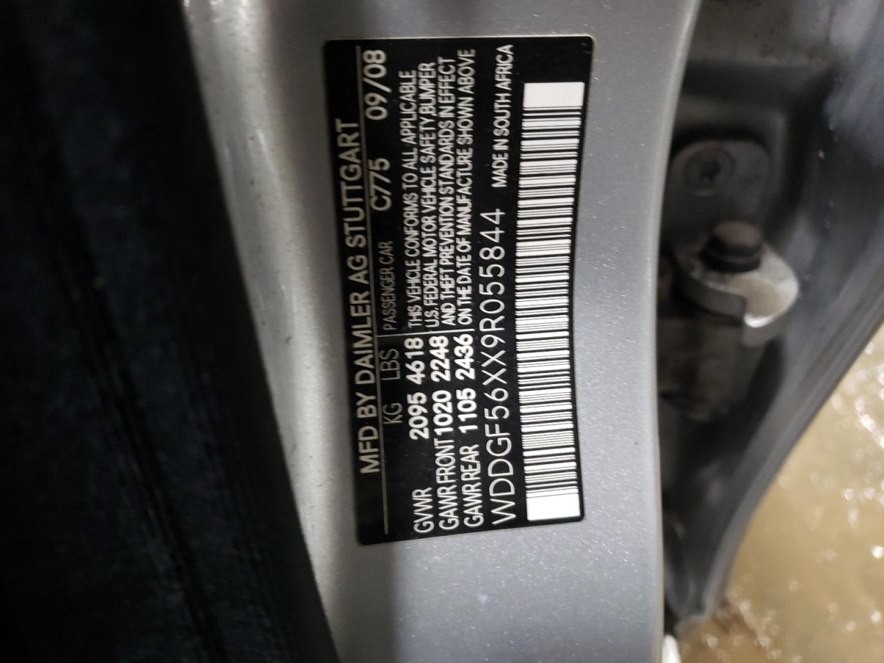 2009 Mercedes-Benz C-klasse VIN WDDGF56XX9R055844 Copart auction photo, front end damage thumbnail 12