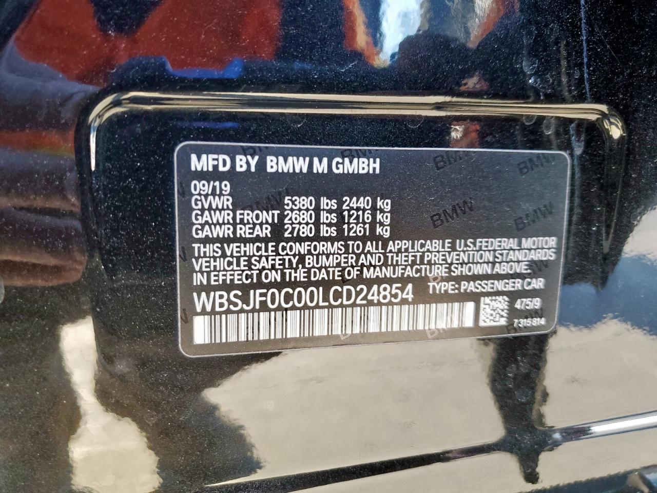 2020 BMW M5 VIN WBSJF0C00LCD24854 Copart auction photo, side / rear end damage thumbnail 12