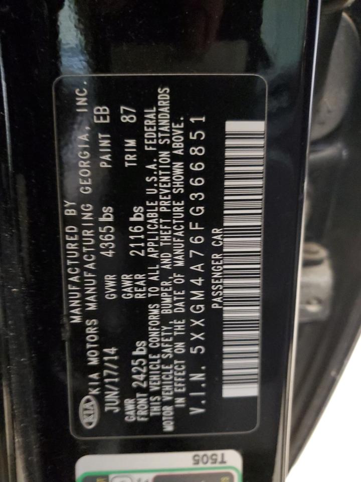 2015 KIA Optima VIN 5XXGM4A76FG366851 Copart auction photo, front end damage thumbnail 12