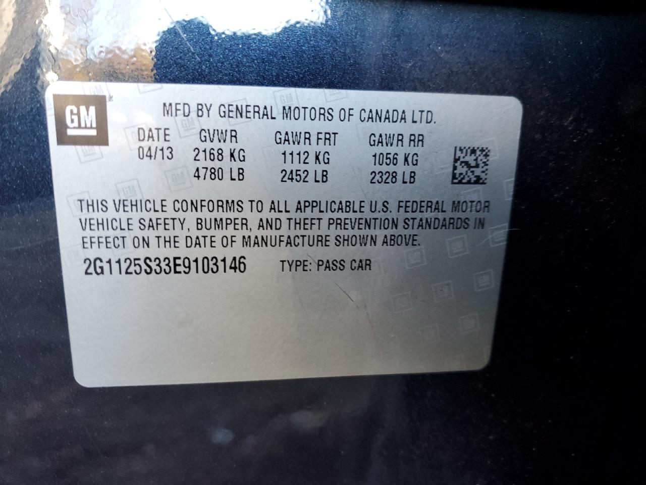 2014 Chevrolet Impala VIN 2G1125S33E9103146 Copart auction photo, front end / minor dent/scratches damage thumbnail 13