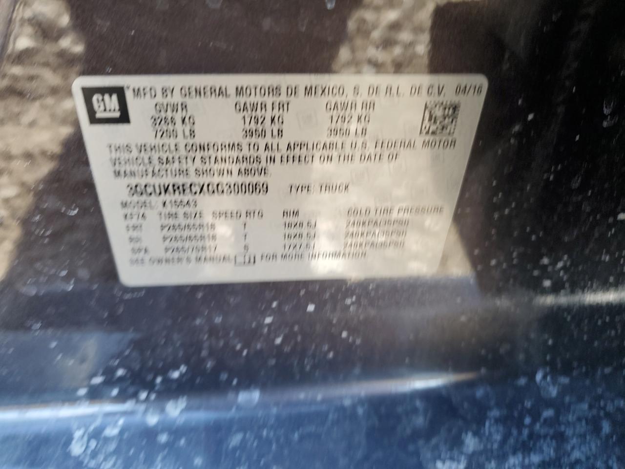 2016 Chevrolet Silverado VIN 3GCUKRECXGG300069 Copart auction photo, front end / side damage thumbnail 13