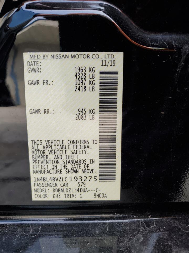 2020 Nissan Altima VIN 1N4BL4BV2LC193275 Copart auction photo, front end / side damage thumbnail 15