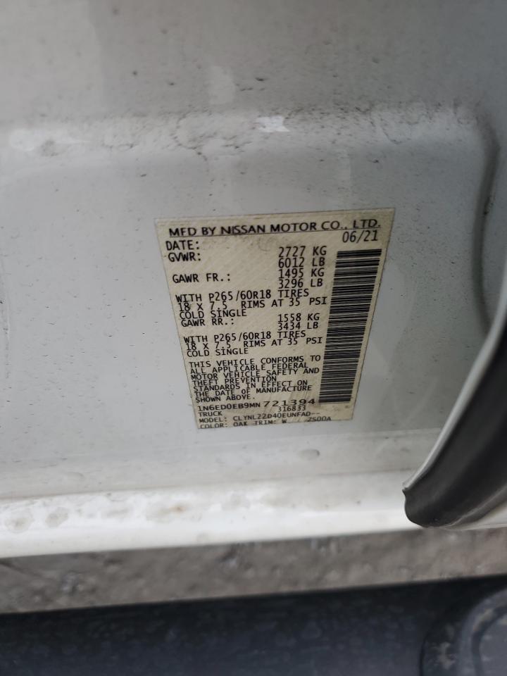 2021 Nissan Navara (Frontier) VIN 1N6ED0EB9MN721394 Copart auction photo, rear end / undercarriage damage thumbnail 12