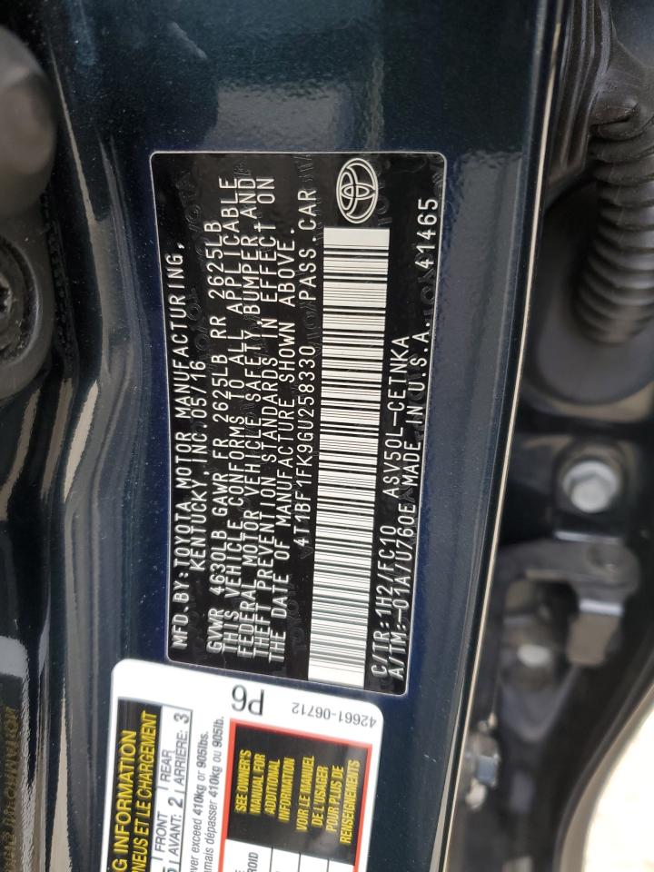 2016 Toyota Camry VIN 4T1BF1FK9GU258330 Copart auction photo, rear end / minor dent/scratches damage thumbnail 12