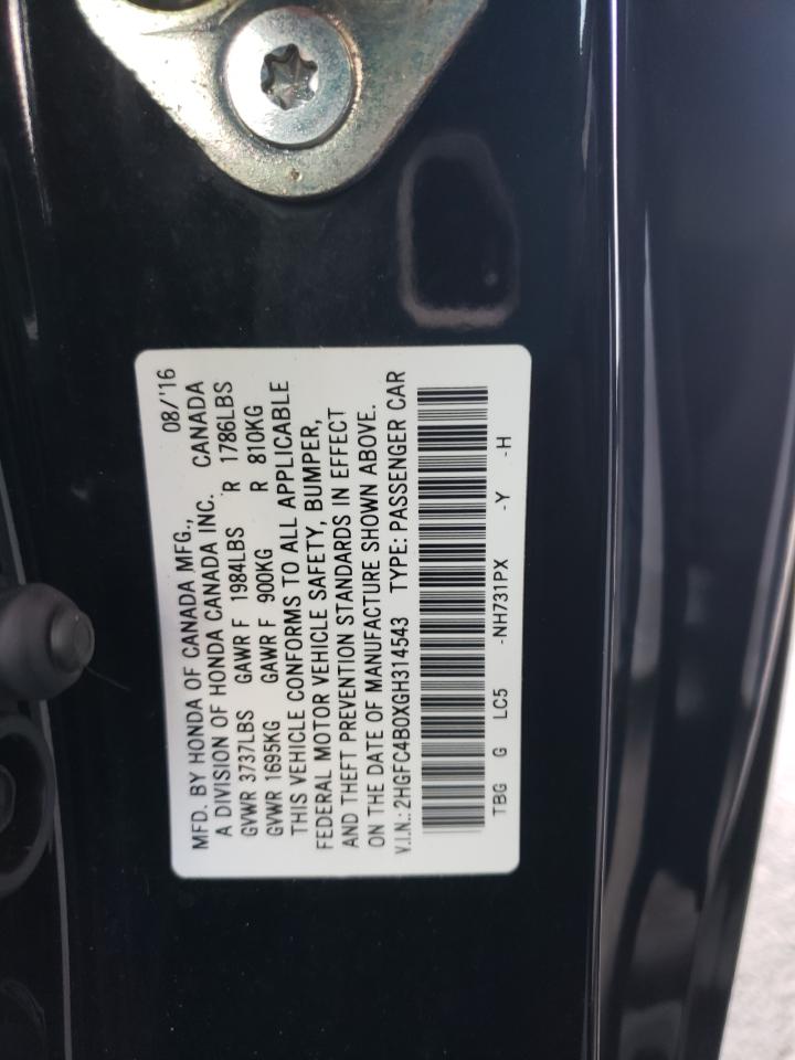 2016 Honda Civic VIN 2HGFC4B0XGH314543 Copart auction photo, all over damage thumbnail 13