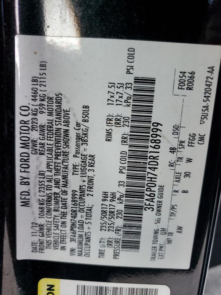 2013 Ford Fusion VIN 3FA6P0H74DR168999 Copart auction photo, front end / rear end damage thumbnail 13