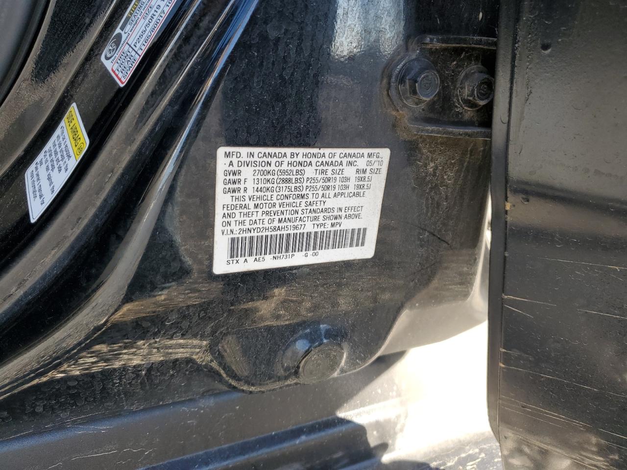 2010 Acura MDX VIN 2HNYD2H58AH519677 Copart auction photo, rear end / side damage thumbnail 13