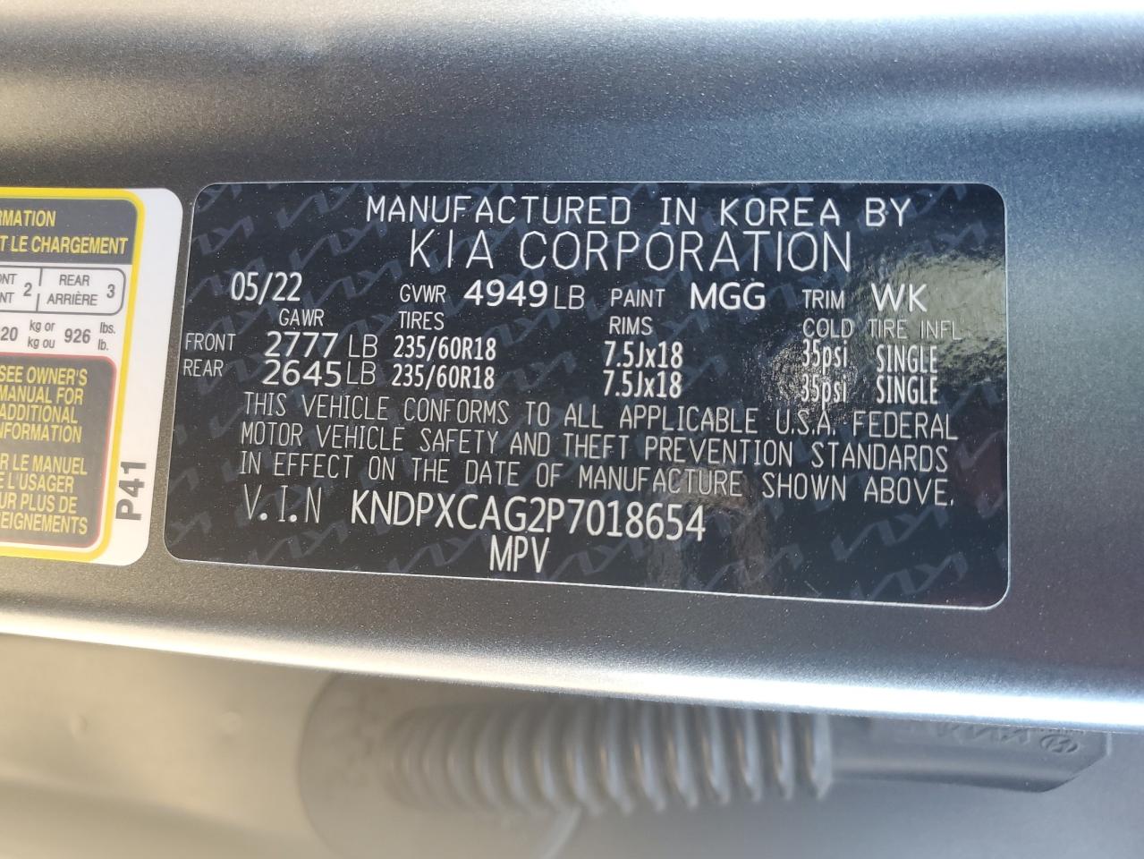 2023 KIA Sportage VIN KNDPXCAG2P7018654 Copart auction photo, rear end / front end damage thumbnail 13