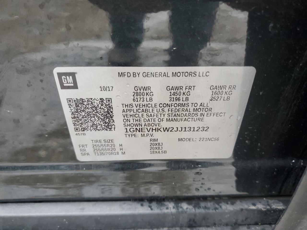 2018 Chevrolet Traverse VIN 1GNEVHKW2JJ131232 Copart auction photo, front end / mechanical damage thumbnail 13