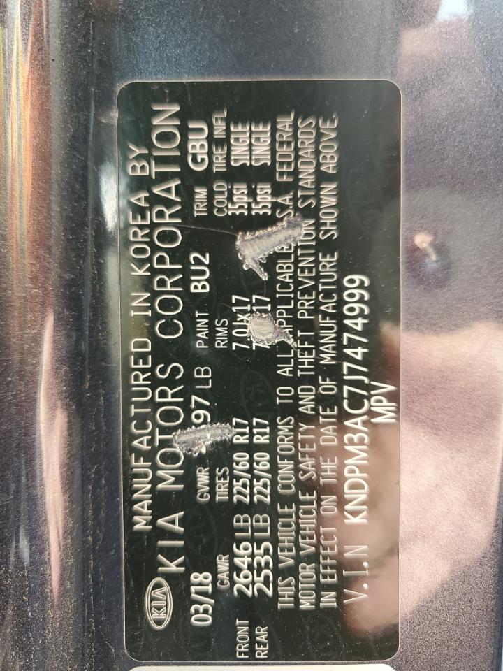 2018 KIA Sportage VIN KNDPM3AC7J7474999 Copart auction photo, front end / minor dent/scratches damage thumbnail 15