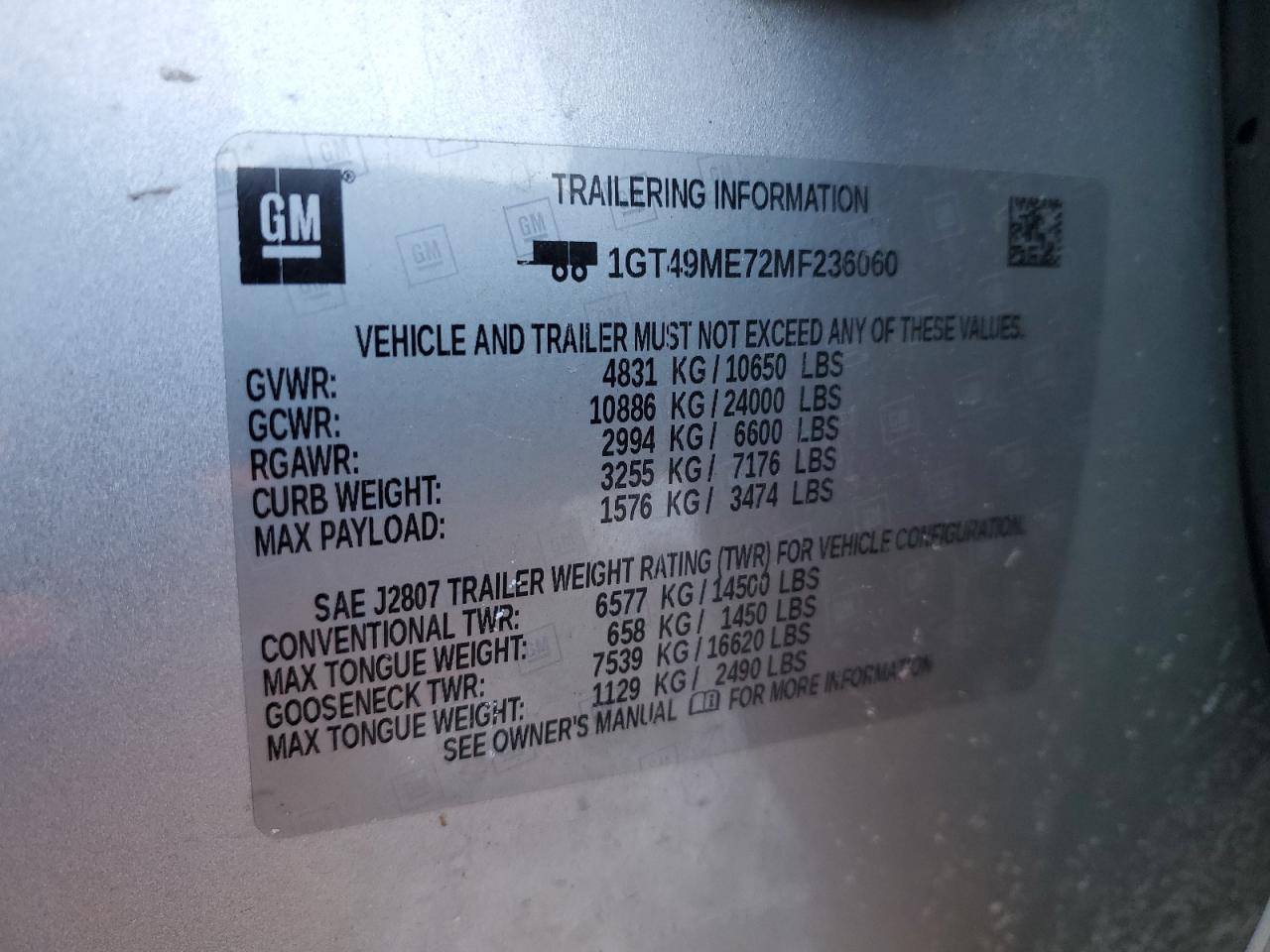 2021 GMC Sierra VIN 1GT49ME72MF236060 Copart auction photo, front end / all over damage thumbnail 15