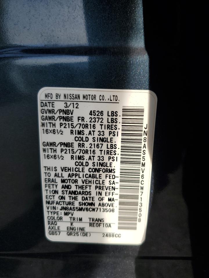 2012 Nissan Rogue VIN JN8AS5MV6CW713508 Copart auction photo, front end / minor dent/scratches damage thumbnail 15
